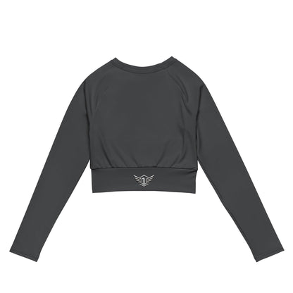 Sleek Long-Sleeve Crop Top for Activewear & Dancewear charcoal | Flat back