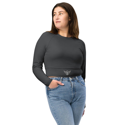 Sleek Long-Sleeve Crop Top for Activewear & Dancewear charcoal | Model Front