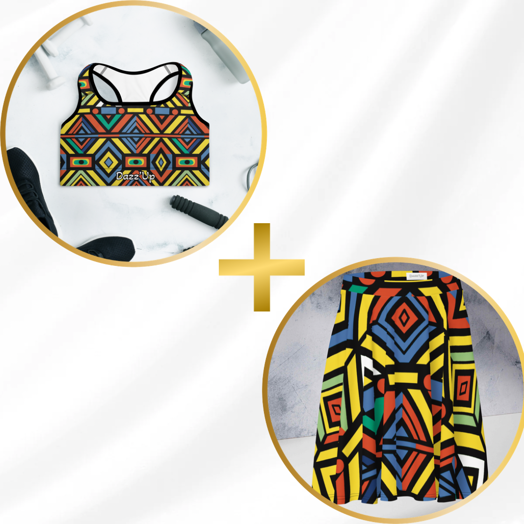 Activewear Skater Skirt Set | Afro print Ndebele 3 Dazz'Up Store