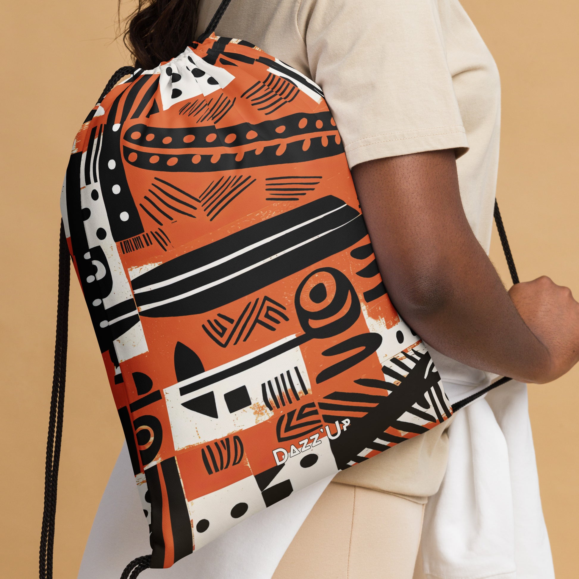 Drawstring bag | Orange afro-print Dazz'Up Store