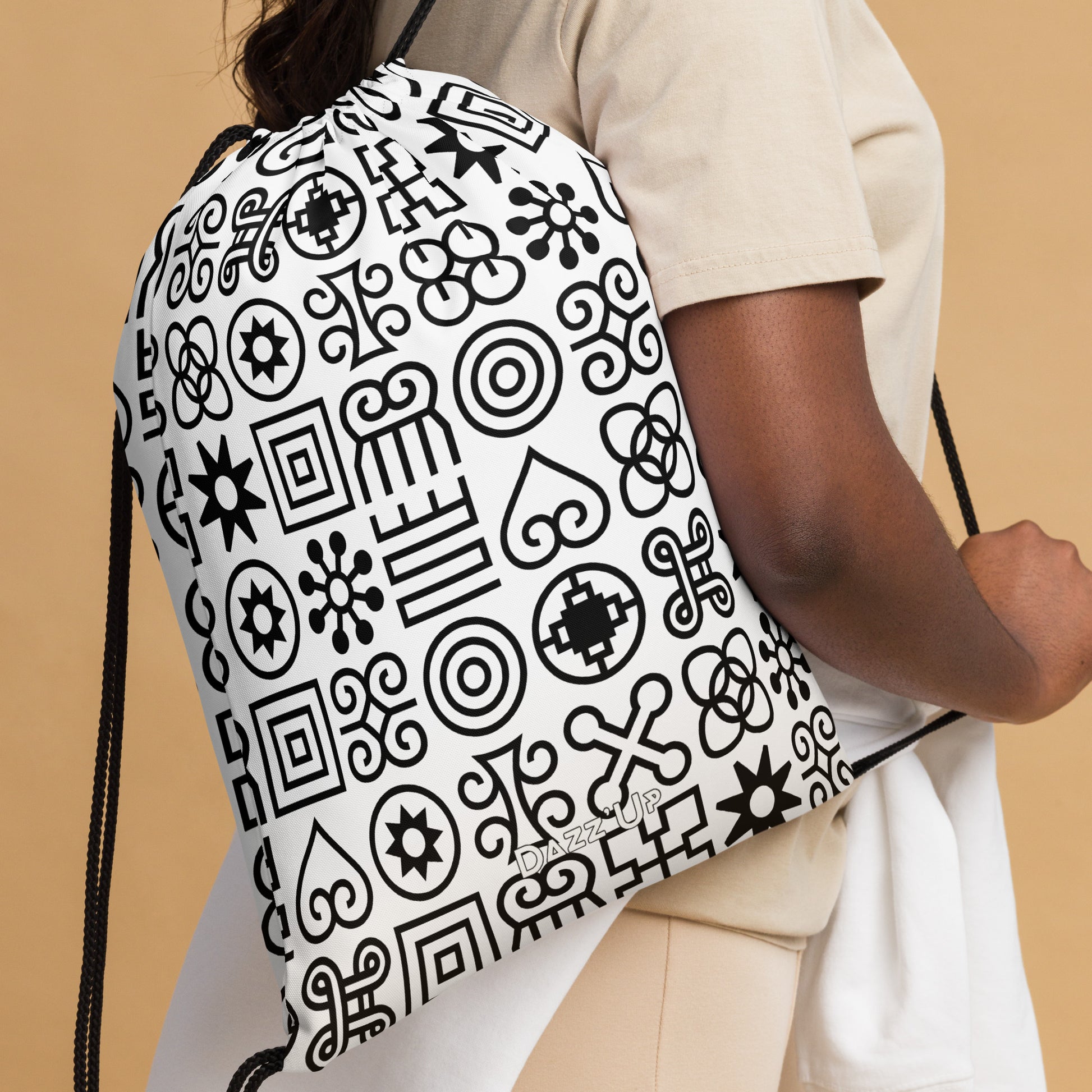 Drawstring bag | Afro Print Adinkra Symbol | White Dazz'Up Store