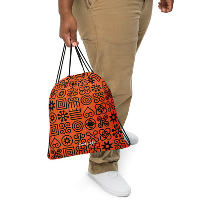 Drawstring bag | Afro print Adinkra Symbols | Orange Dazz'Up Store