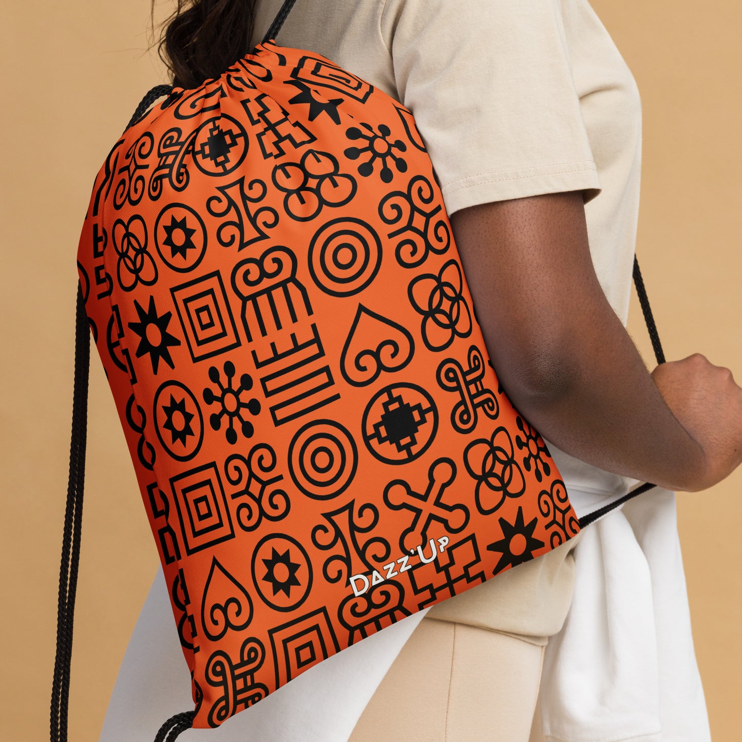 Drawstring bag | Afro print Adinkra Symbols | Orange Dazz'Up Store