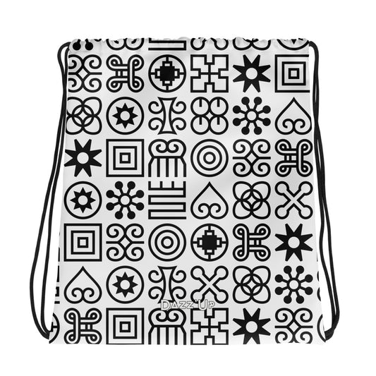 Drawstring bag | Afro Print Adinkra Symbol | White Dazz'Up Store