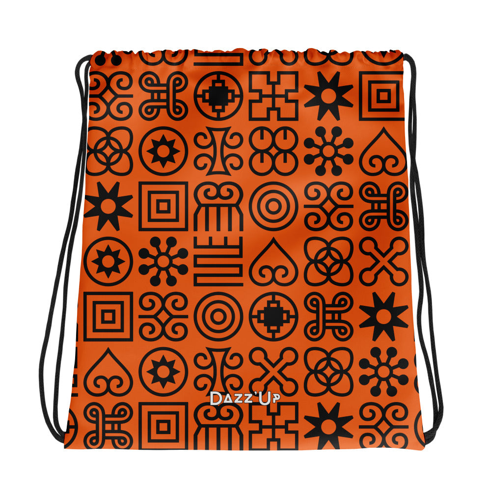 Drawstring bag | Afro print Adinkra Symbol | Orange Dazz'Up Store