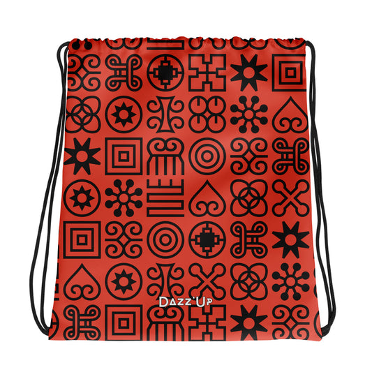 Drawstring bag | Afro Print Adinkra Symbols Red Dazz'Up Store