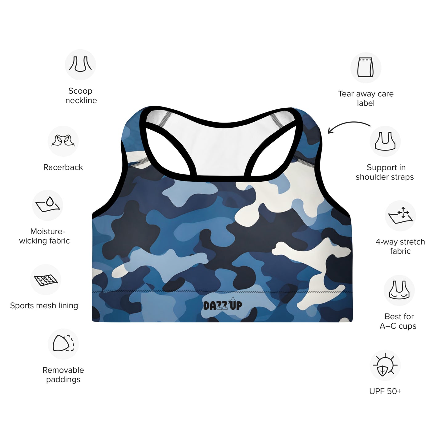 Camouflage Padded Sports Bra Dazz'Up Store