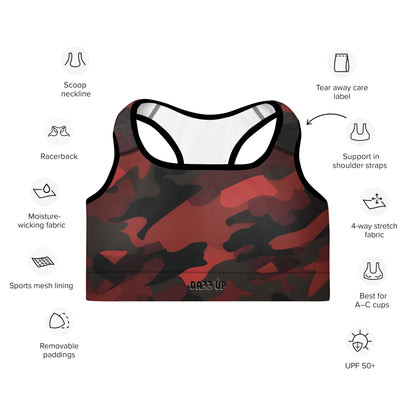 Camouflage Padded Sports Bra | Dark Red Dazz'Up Store