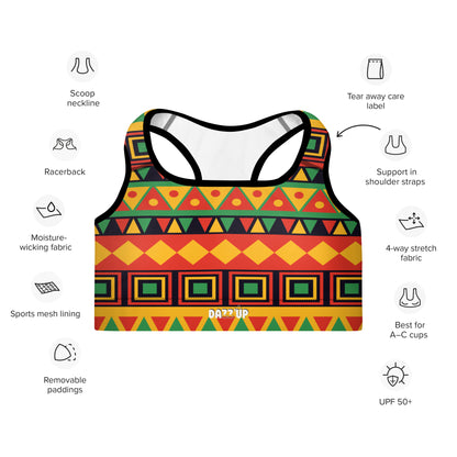 Afro Pattern Padded Sports Bra | AFP1 Dazz'Up Store