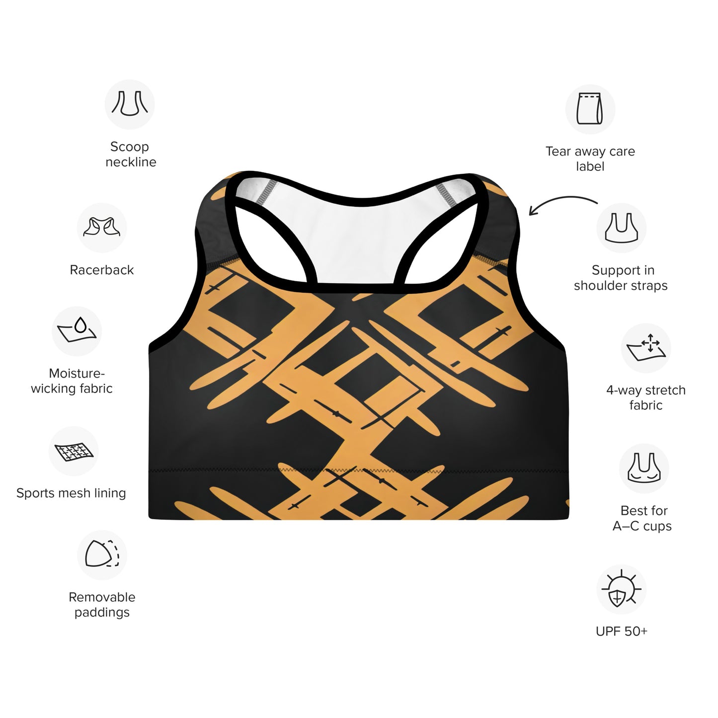 Sports Bra | Afro Print Black & Yellow Dazz'Up Store