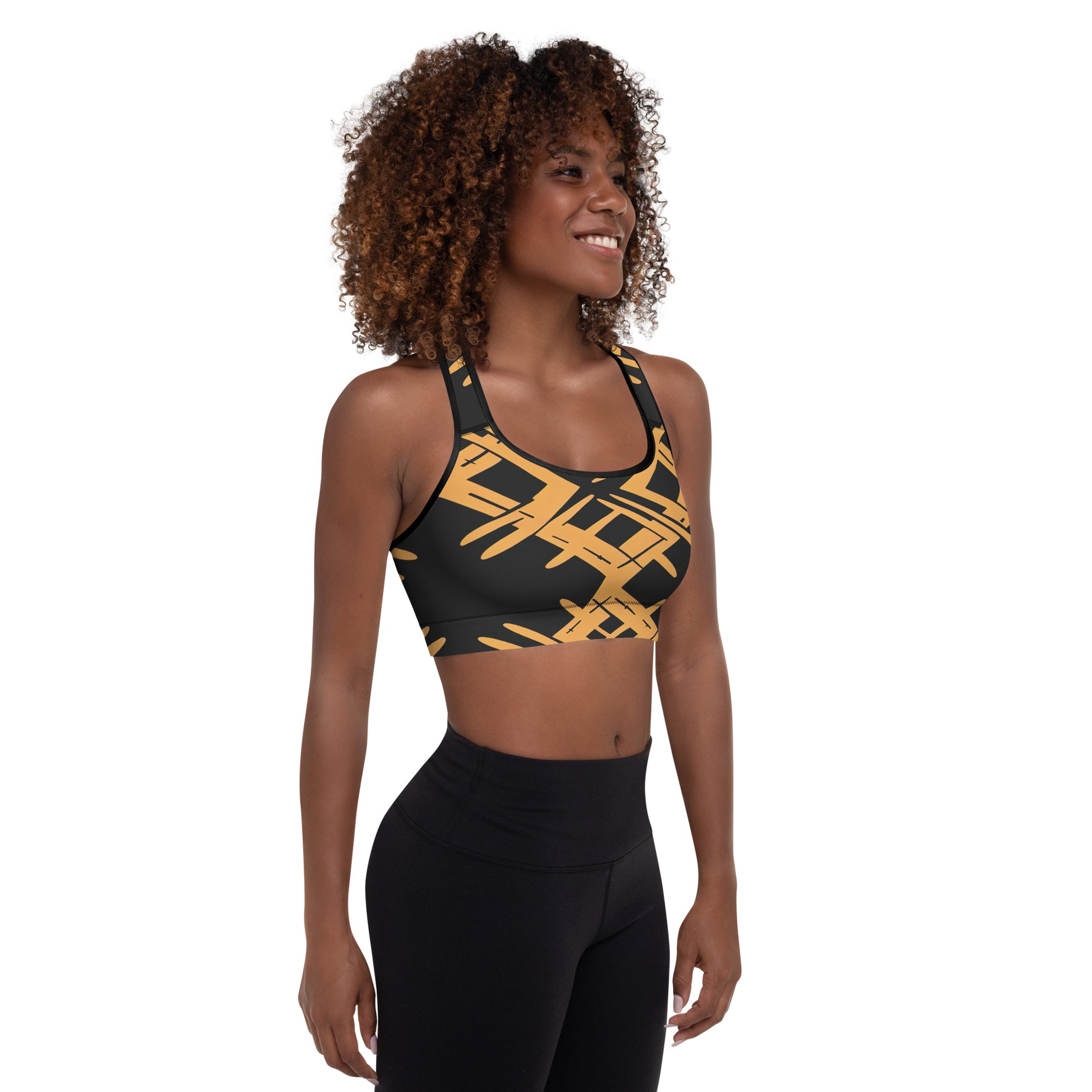 Sports Bra | Afro Print Black & Yellow Dazz'Up Store