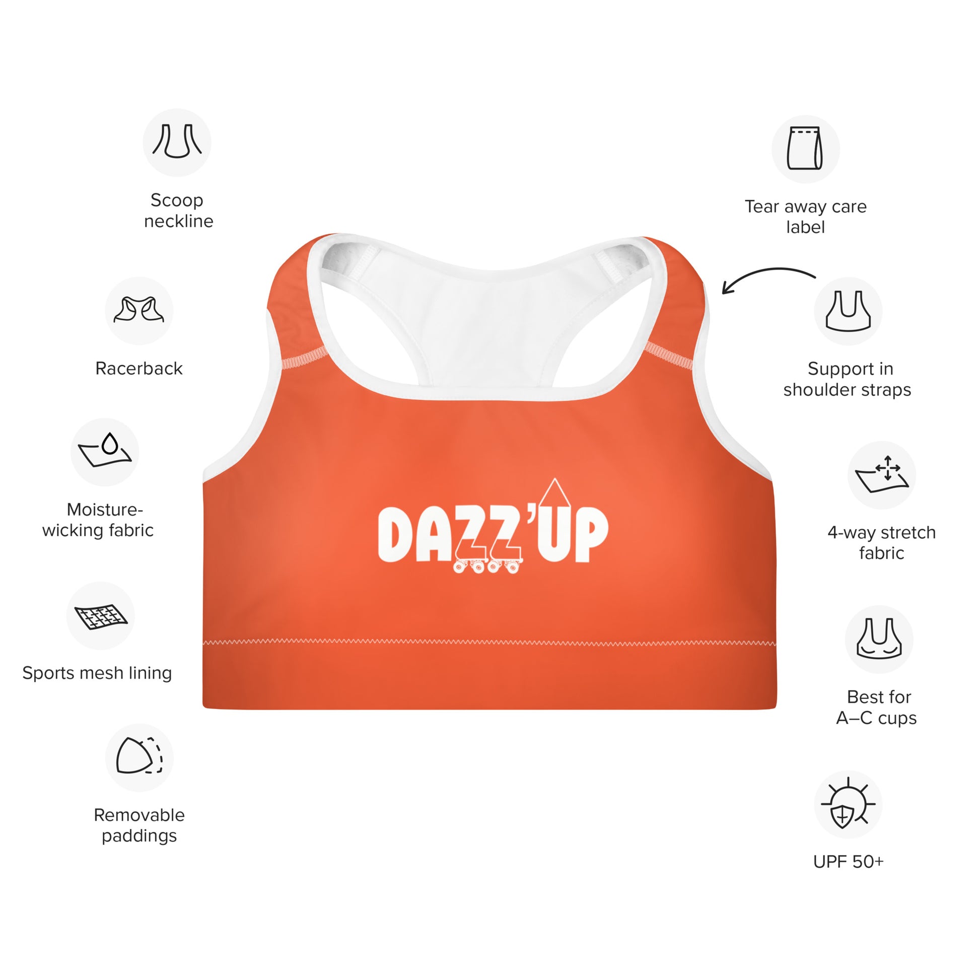 Dazz’Up Rollerskates Sports Bra | Orange Dazz'Up Store