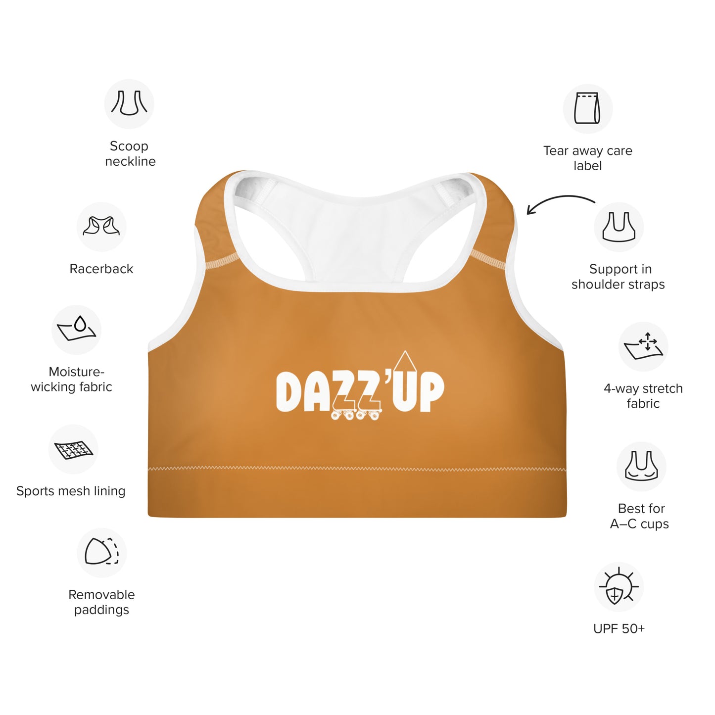 Dazz’Up Rollerskates Sports Bra | Copper Dazz'Up Store