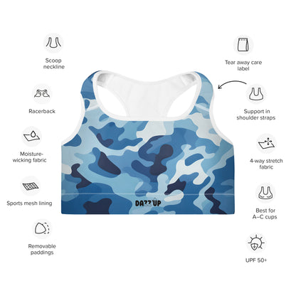 Camouflage Padded Sports Bra | Light Blue Dazz'Up Store