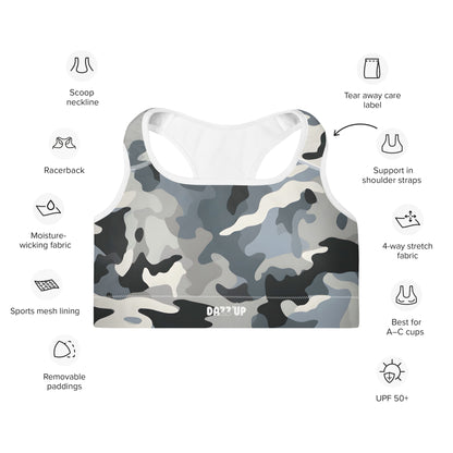 Camouflage Padded Sports Bra | Grey Dazz'Up Store