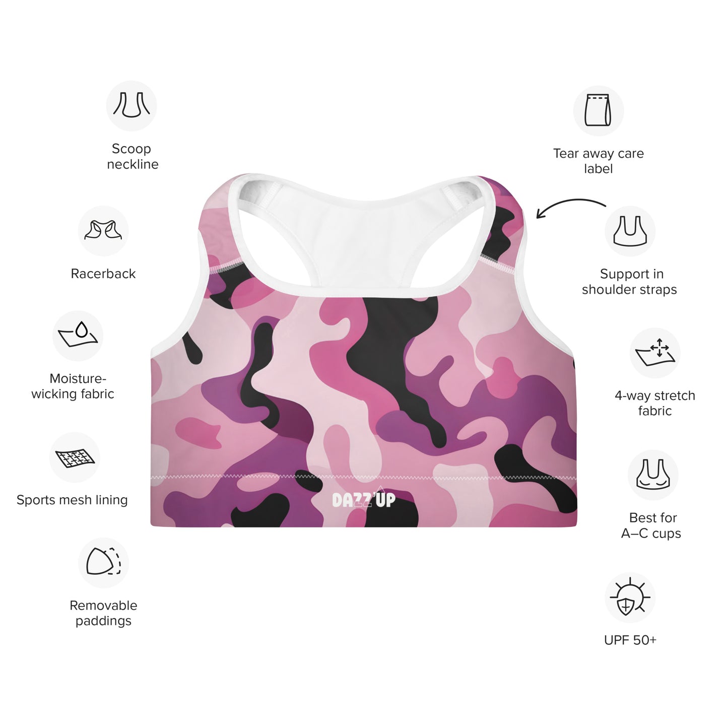 Camouflage Padded Sports Bra | Dark Pink Dazz'Up Store