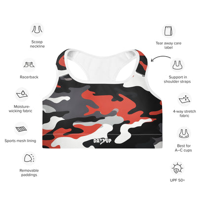 Camouflage Padded Sports Bra | Red Dazz'Up Store