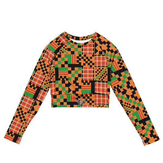 Long-sleeve crop top | Afro Print | Orange Kente Dazz'Up Store