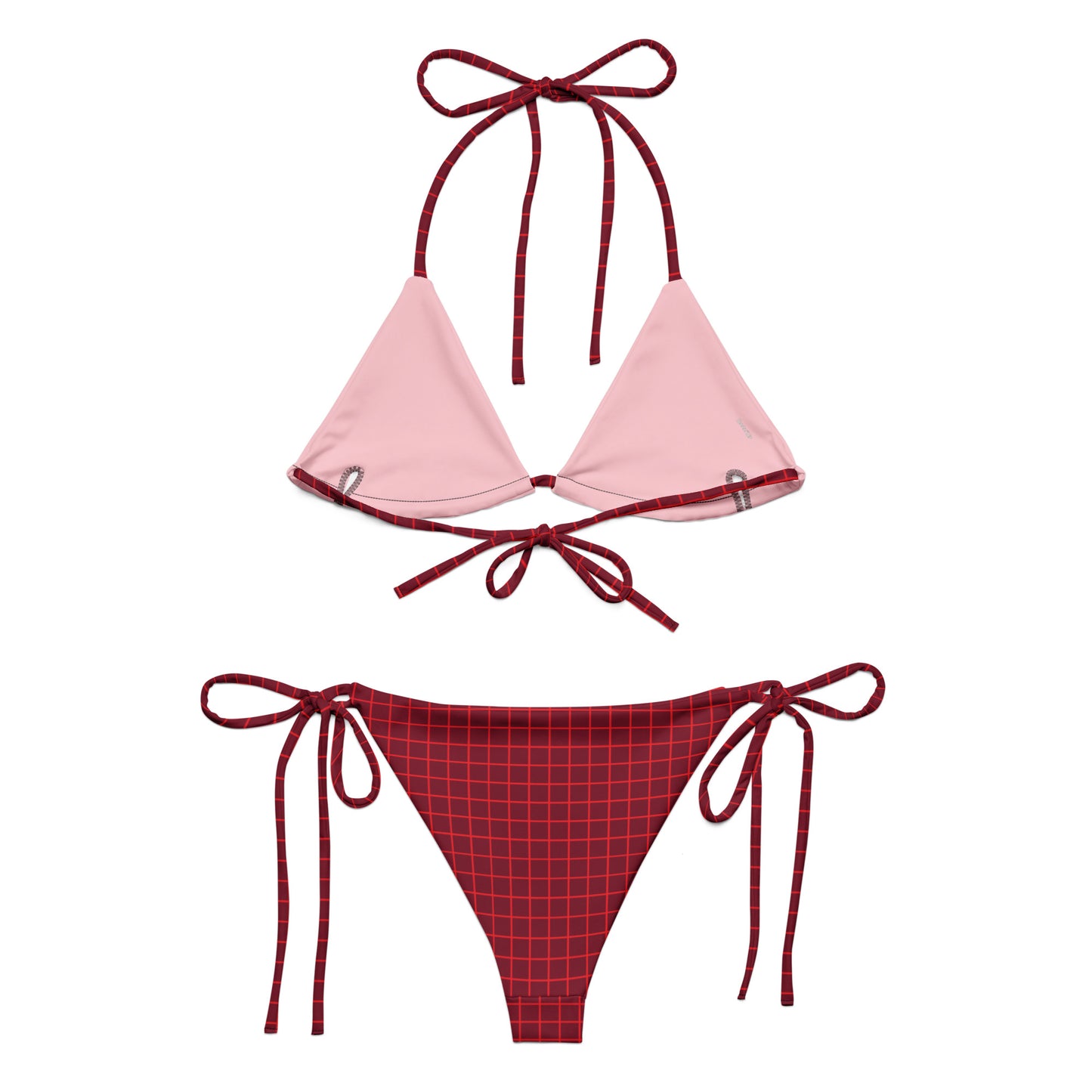 Burgundy Chequered Pattern String Bikini Set | Eco-Friendly Dazz'Up Store