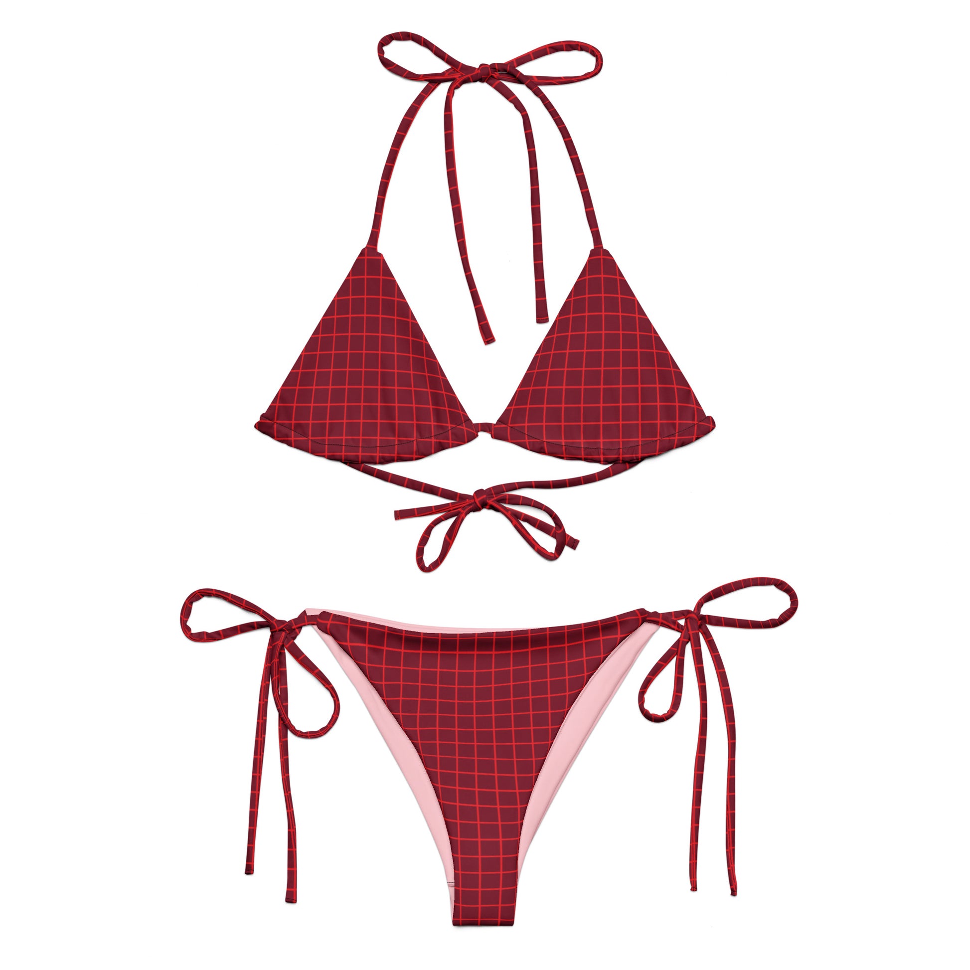 Burgundy Chequered Pattern String Bikini Set | Eco-Friendly Dazz'Up Store