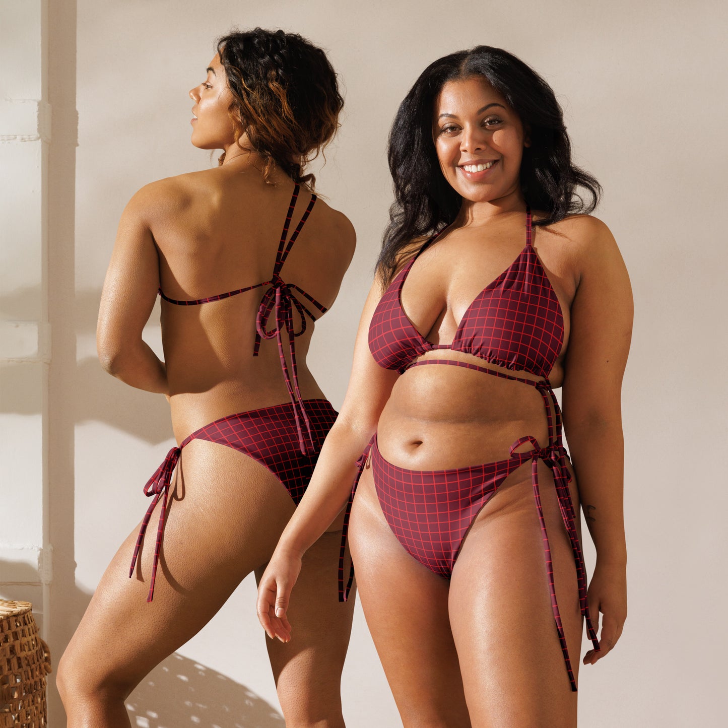 Burgundy Chequered Pattern String Bikini Set | Eco-Friendly Dazz'Up Store