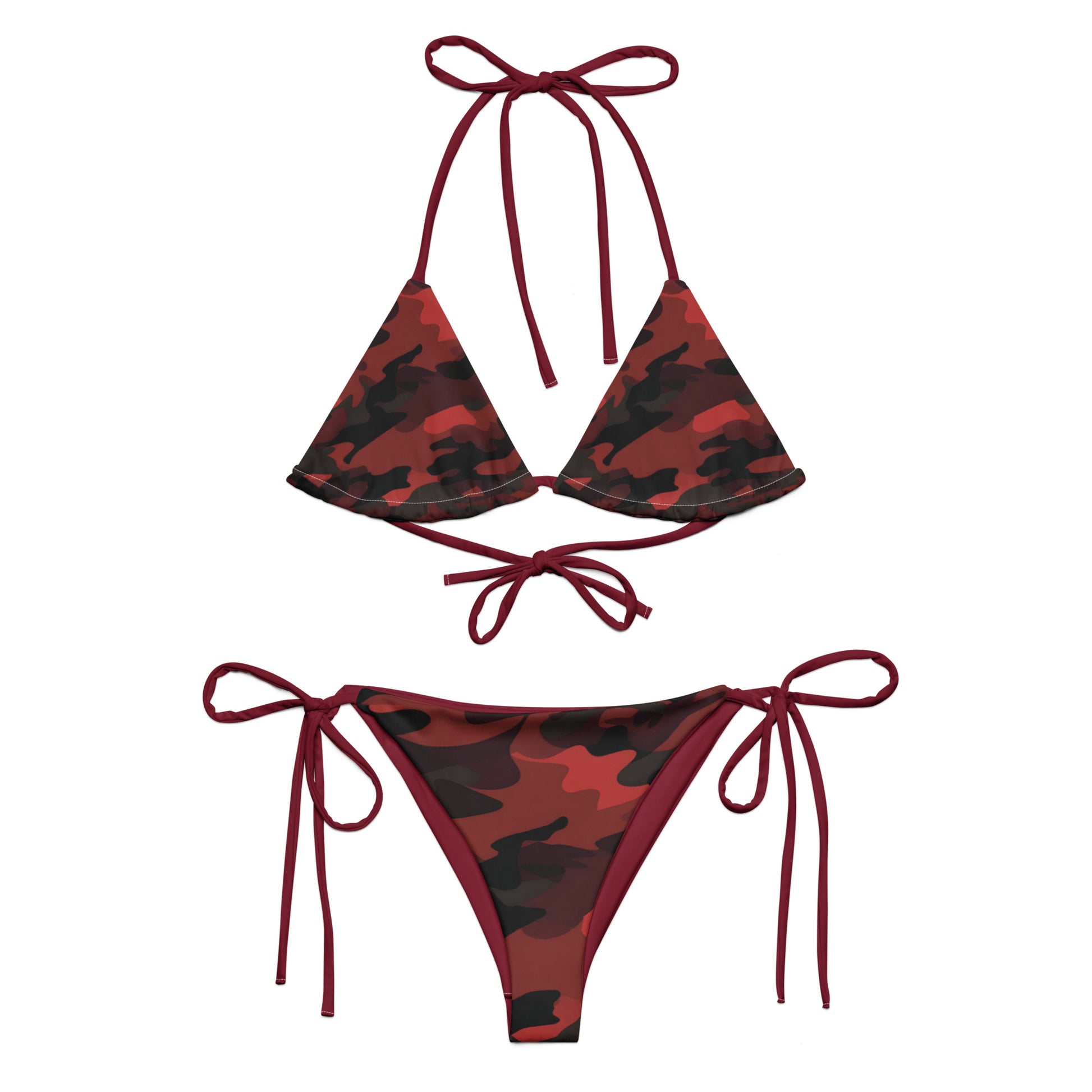 Camouflage Dark Red String Bikini Set | Eco-Friendly Dazz'Up Store