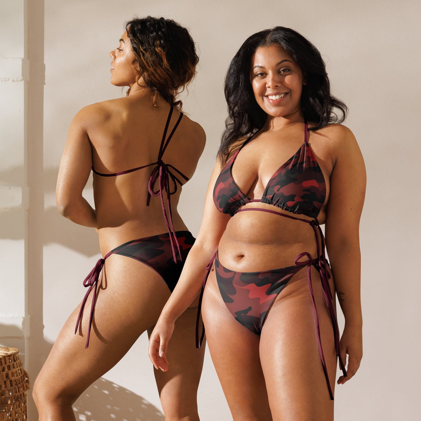 Camouflage Dark Red String Bikini Set | Eco-Friendly Dazz'Up Store