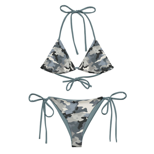 Camouflage Blue Grey String Bikini Set | Eco-Friendly Dazz'Up Store