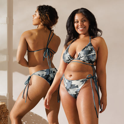 Camouflage Blue Grey String Bikini Set | Eco-Friendly Dazz'Up Store