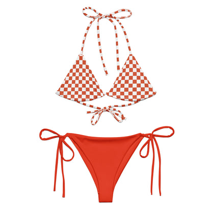 String Bikini Set | Checkered top | Orange Dazz'Up Store