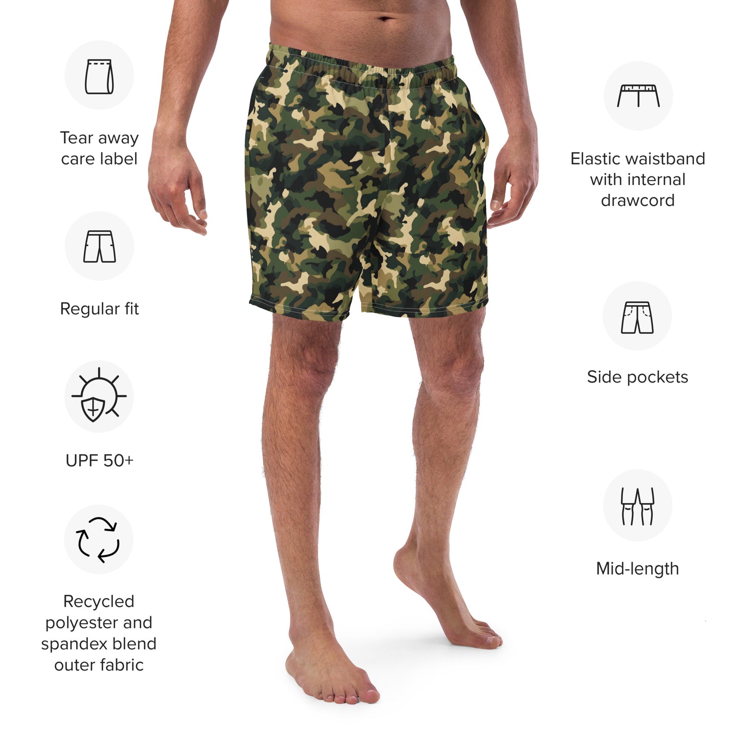 Camouflage Green Swim Shorts | Eco-Friendly Dazz'Up Store