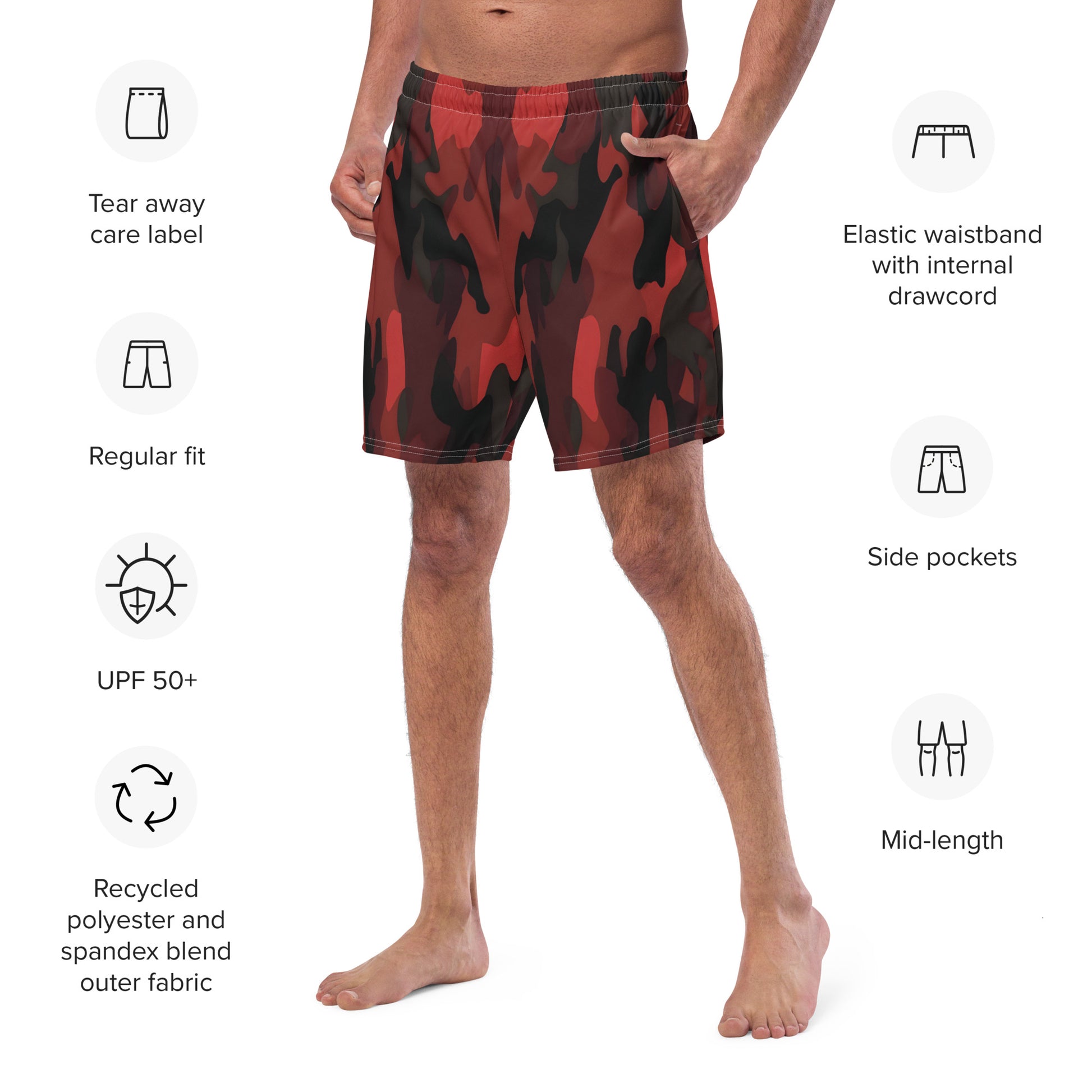 Camouflage Dark Red Swim Shorts | Eco-Friendly Dazz'Up Store