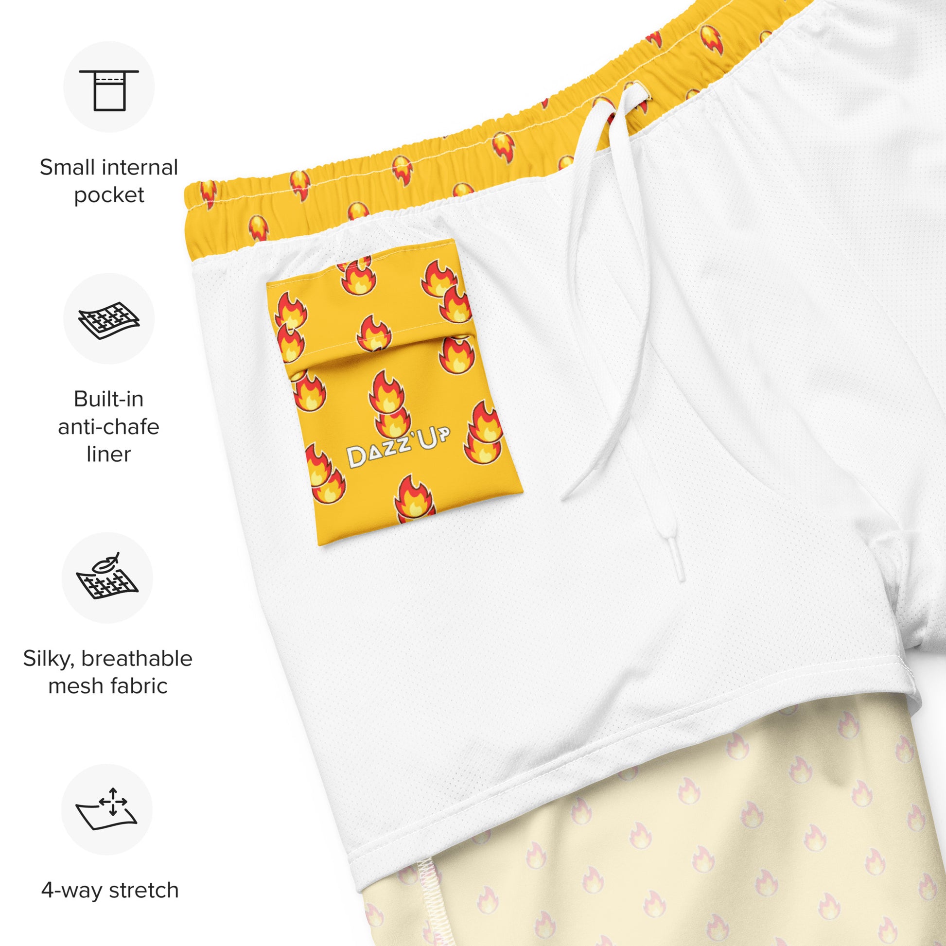 Emoji fire yellow swim short | Eco-Friendly Dazz'Up Store