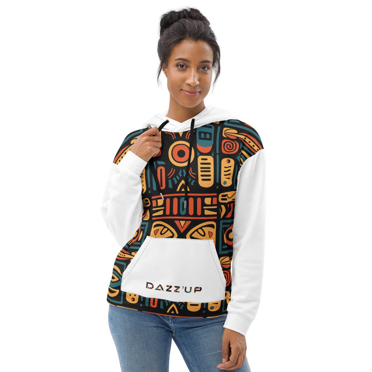 Unisex Hoodie | Afro Print Ndebele 4 | White Dazz'Up Store