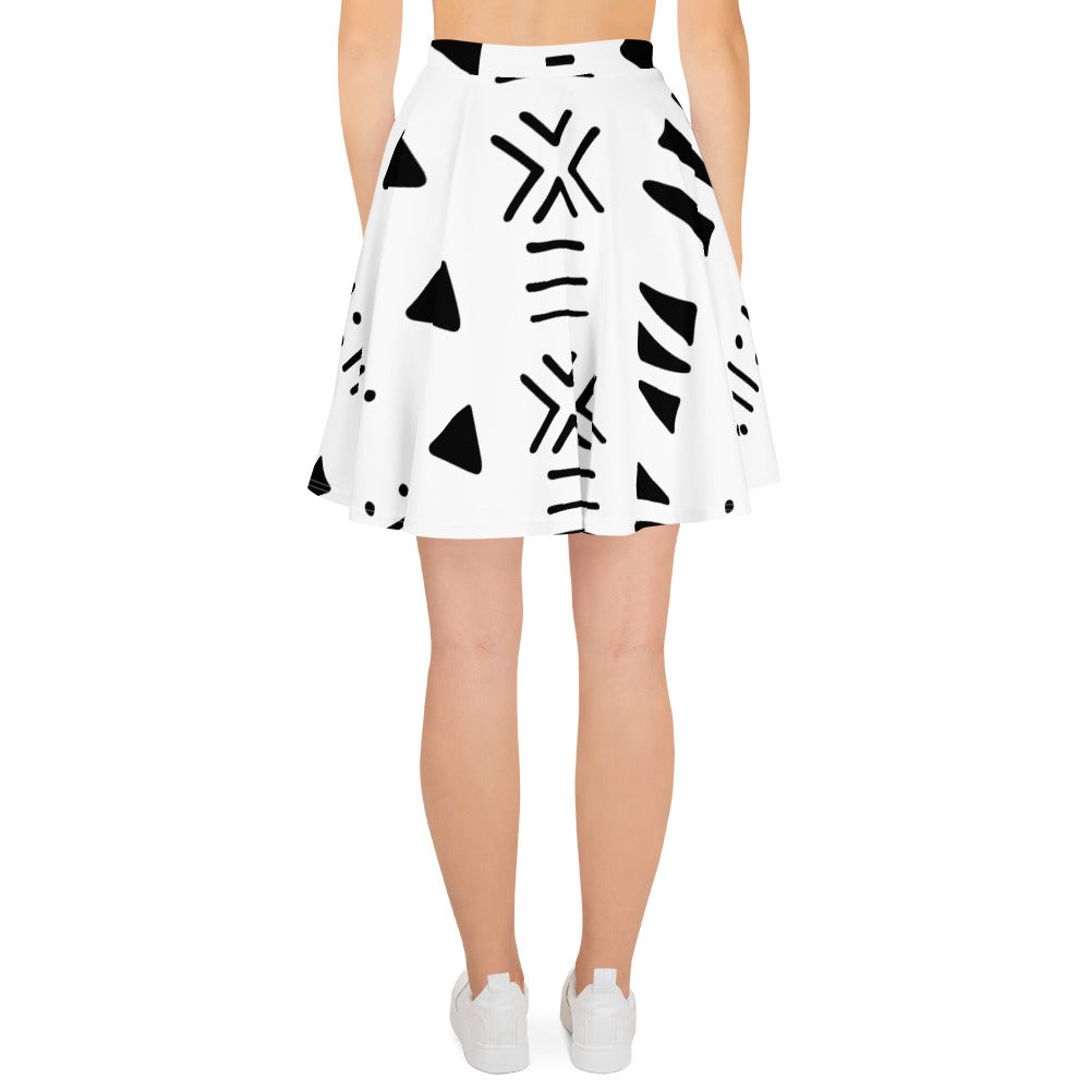 Skater Skirt | Afro Print | Bogolan White Dazz'Up Store