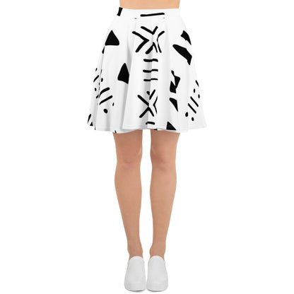 Skater Skirt | Afro Print | Bogolan White Dazz'Up Store