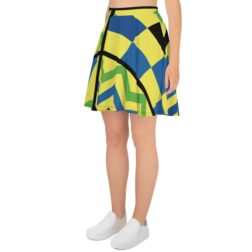 Skater Skirt | Afro Print Kente Yellow Blue Dazz'Up Store