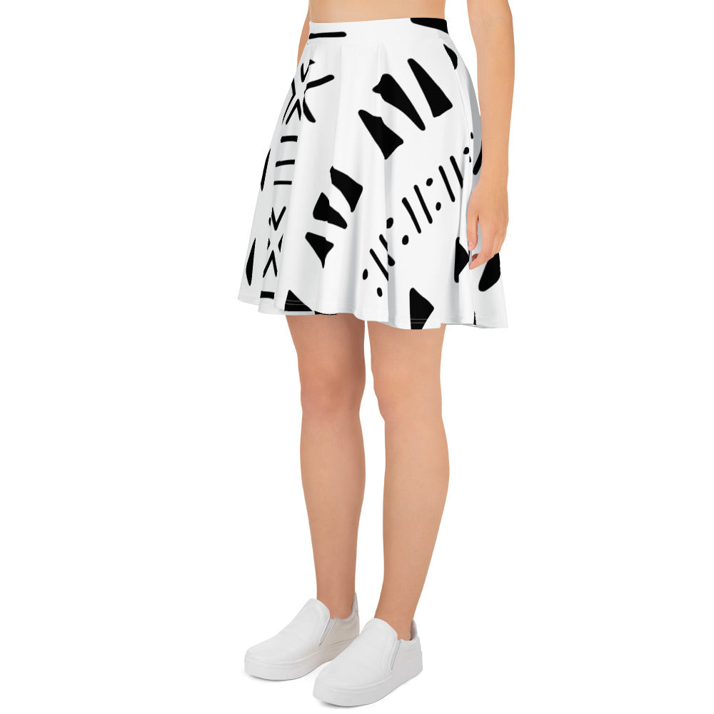 Skater Skirt | Afro Print | Bogolan White Dazz'Up Store