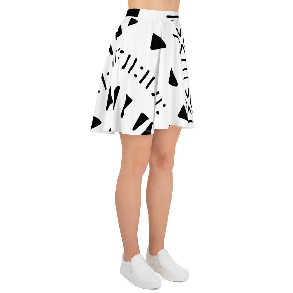 Skater Skirt | Afro Print | Bogolan White Dazz'Up Store