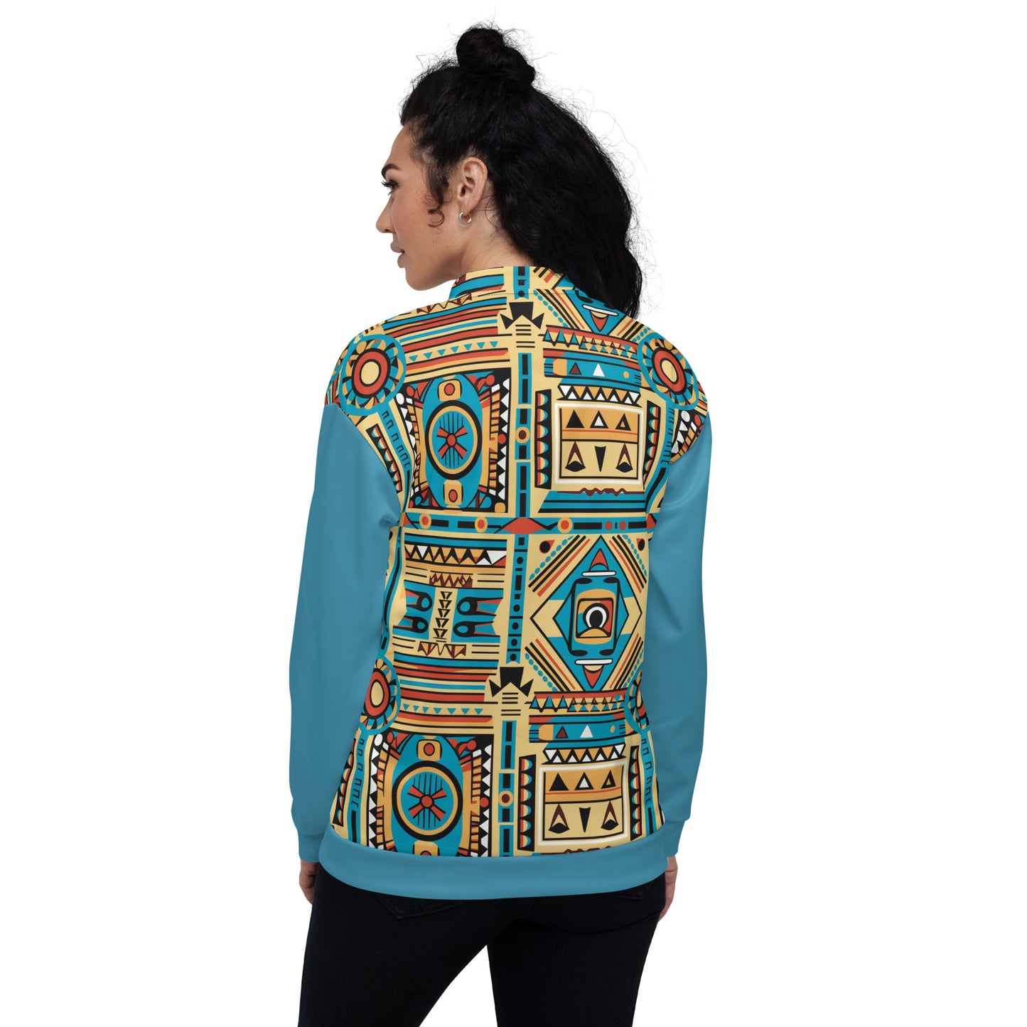 Unisex Bomber Jacket | Afro print Ndebele Blue Dazz'Up Store