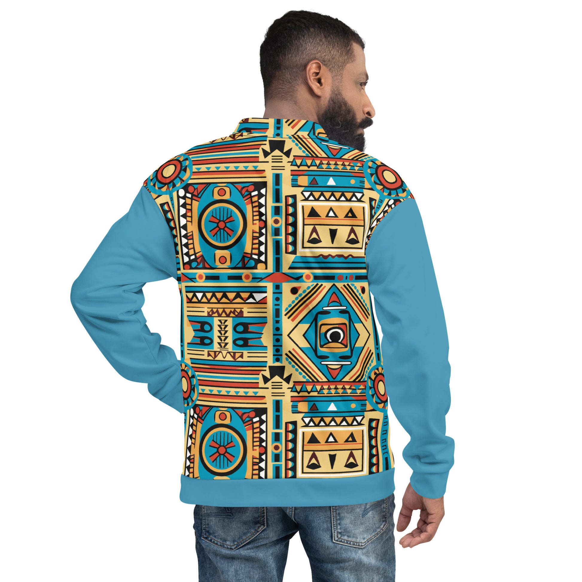 Unisex Bomber Jacket | Afro print Ndebele Blue Dazz'Up Store