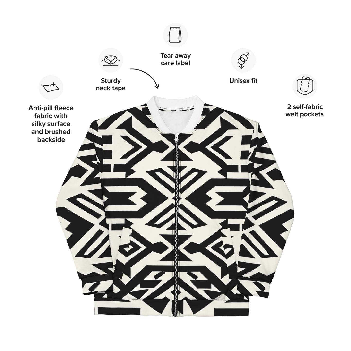 Unisex Bomber Jacket | Black & White Afro print Dazz'Up Store