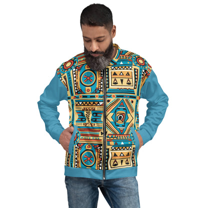 Unisex Bomber Jacket | Afro print Ndebele Blue Dazz'Up Store