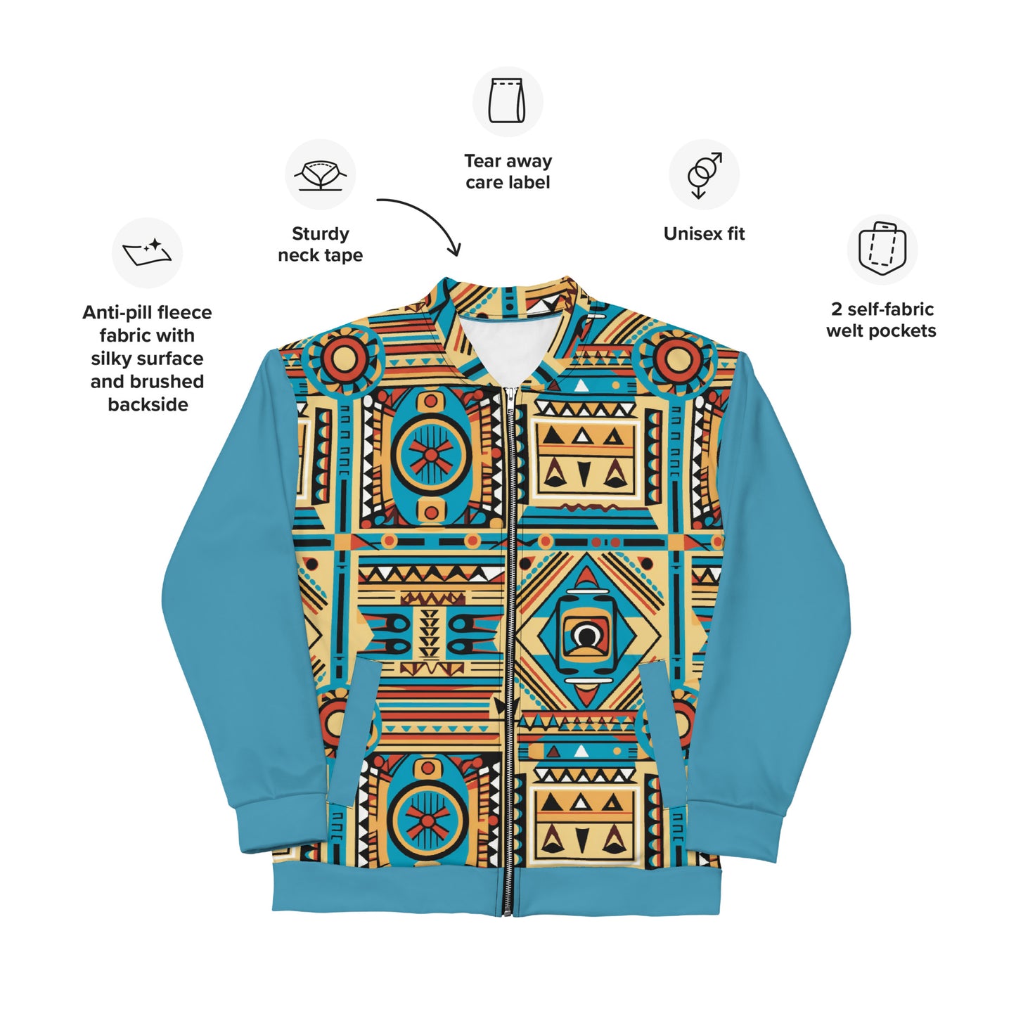 Unisex Bomber Jacket | Afro print Ndebele Blue Dazz'Up Store