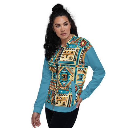 Unisex Bomber Jacket | Afro print Ndebele Blue Dazz'Up Store