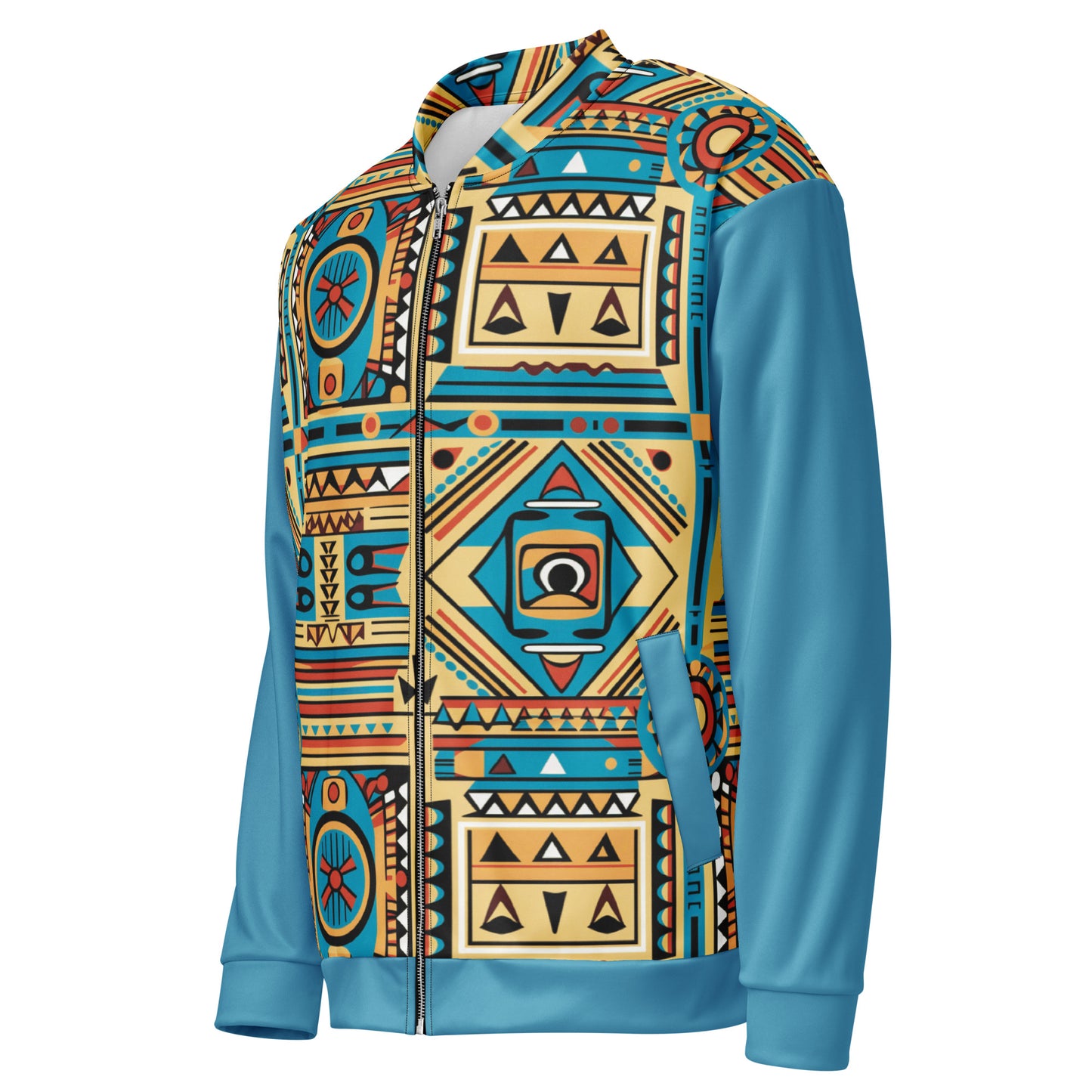 Unisex Bomber Jacket | Afro print Ndebele Blue Dazz'Up Store