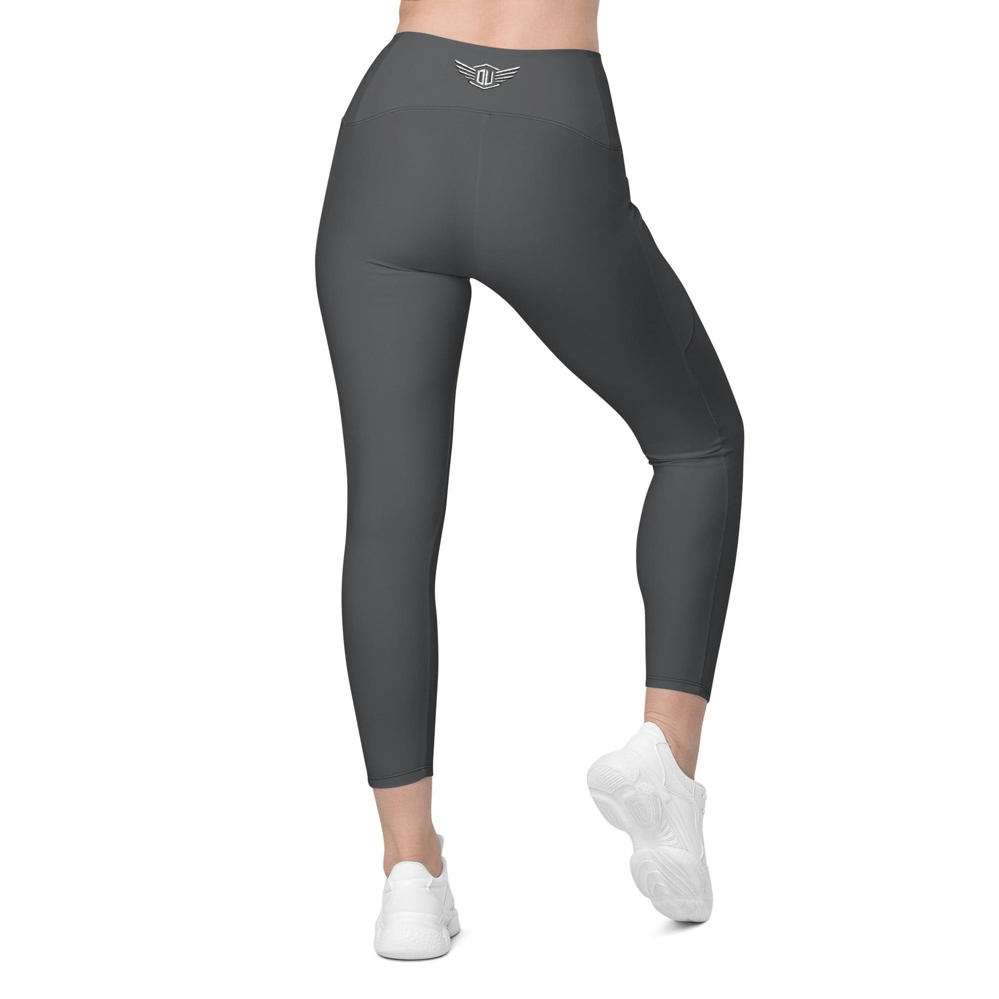 Crossover High-Waist Leggings with Pockets for Workout & Dance charcoal | back model