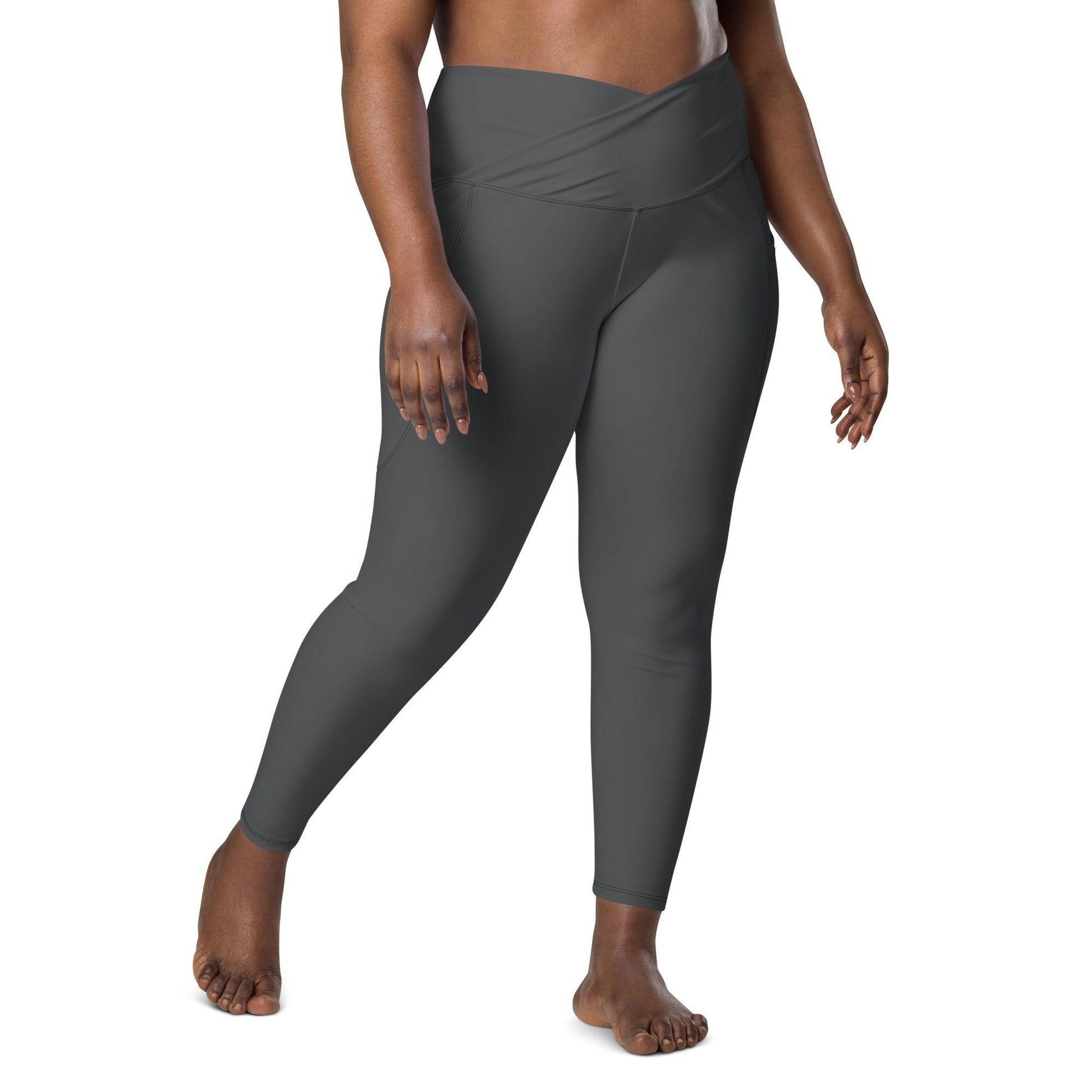 Crossover High-Waist Leggings with Pockets for Workout & Dance  | Charcoal Plus Size Model