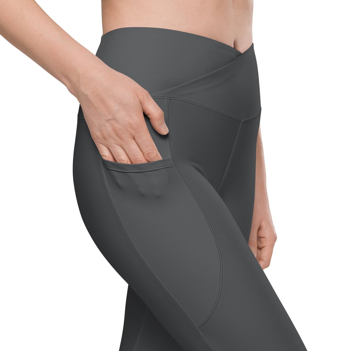 Crossover High-Waist Leggings with Pockets for Workout & Dance Charcoal | Model Product detail 