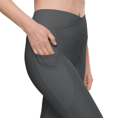 Crossover High-Waist Leggings with Pockets for Workout & Dance Charcoal | Model Product detail 